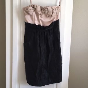 BCBG Strapless Cocktail Dress Gold and Black